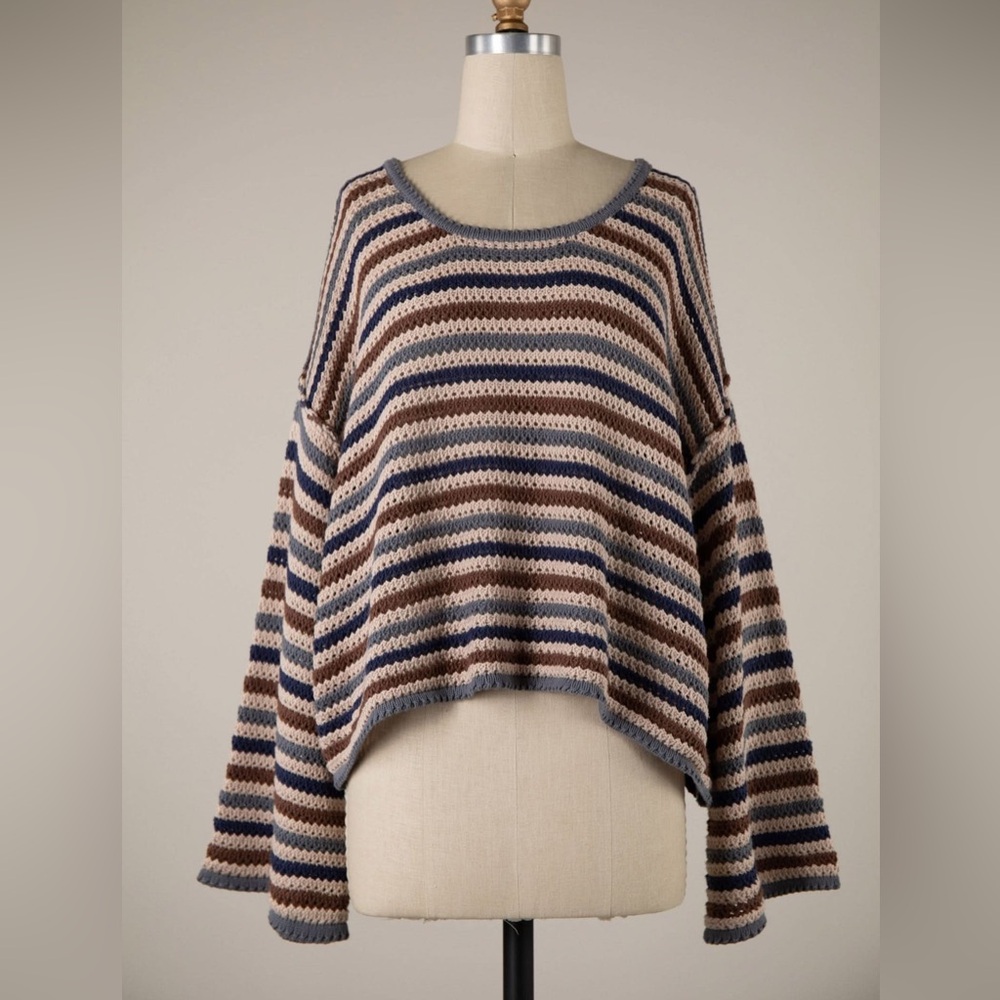 Eesome Striped Crew Neck Sweater - Blue and Brown